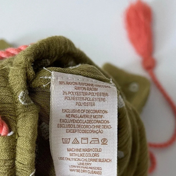 Free People Hearts Rising Pants Womens Large Embroidered Moss Green Tassels - Picture 6 of 10